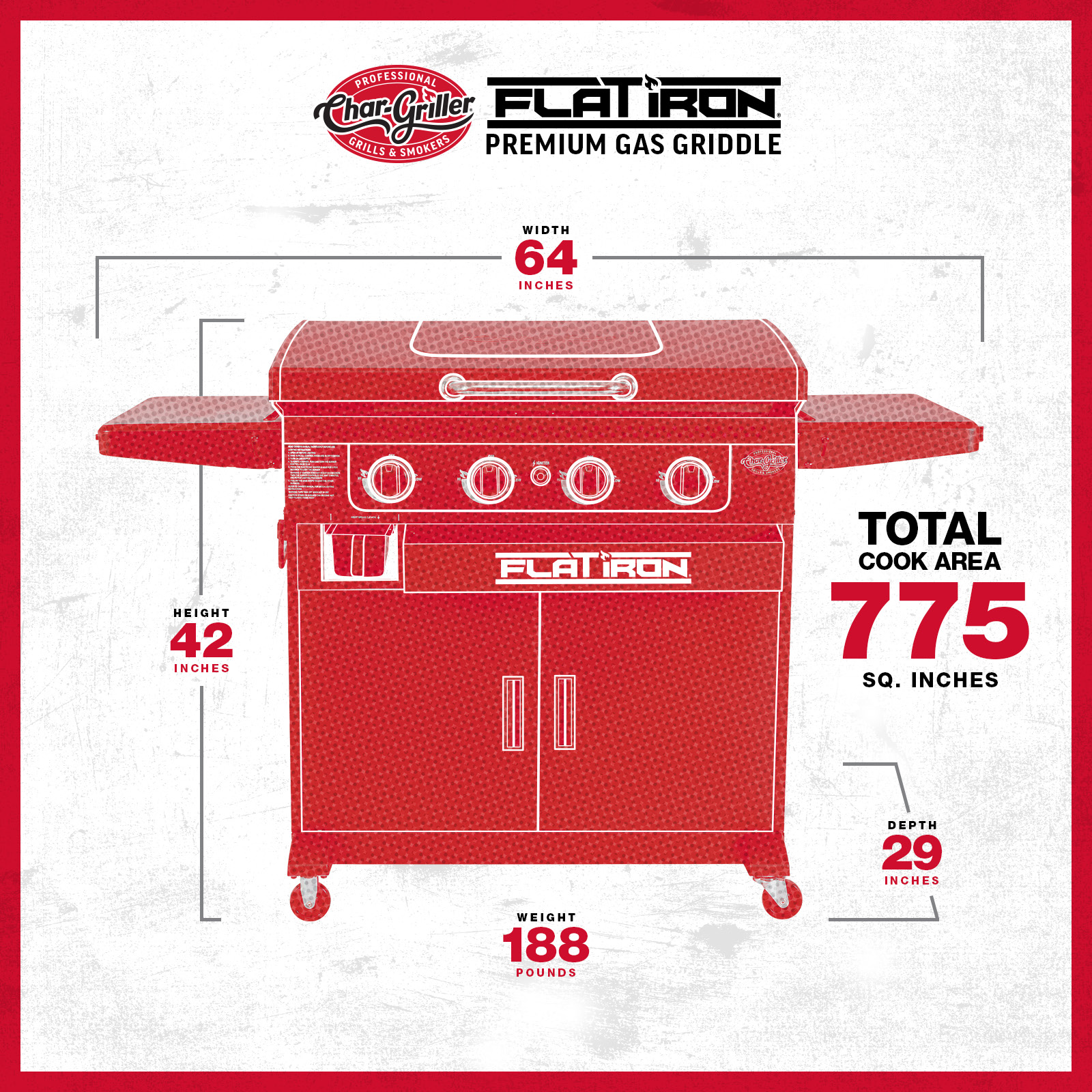 Char-Griller Flat Iron 8536 size and dimensions chart