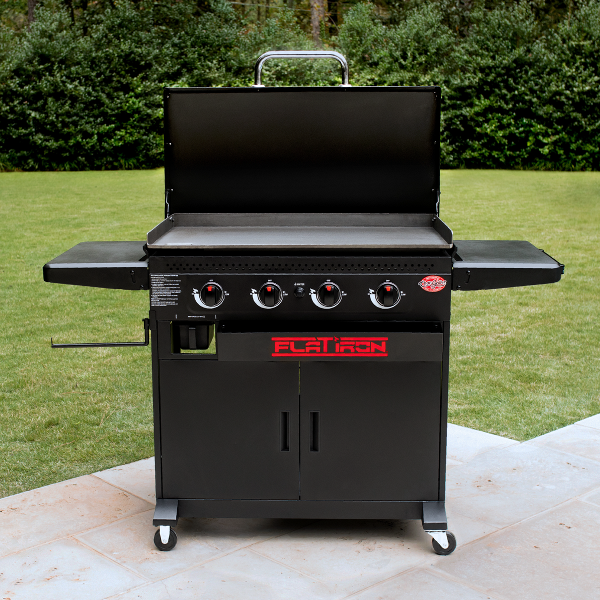 Char-Griller Flat Iron 8536 4-burner gas griddle outdoor lifestyle view