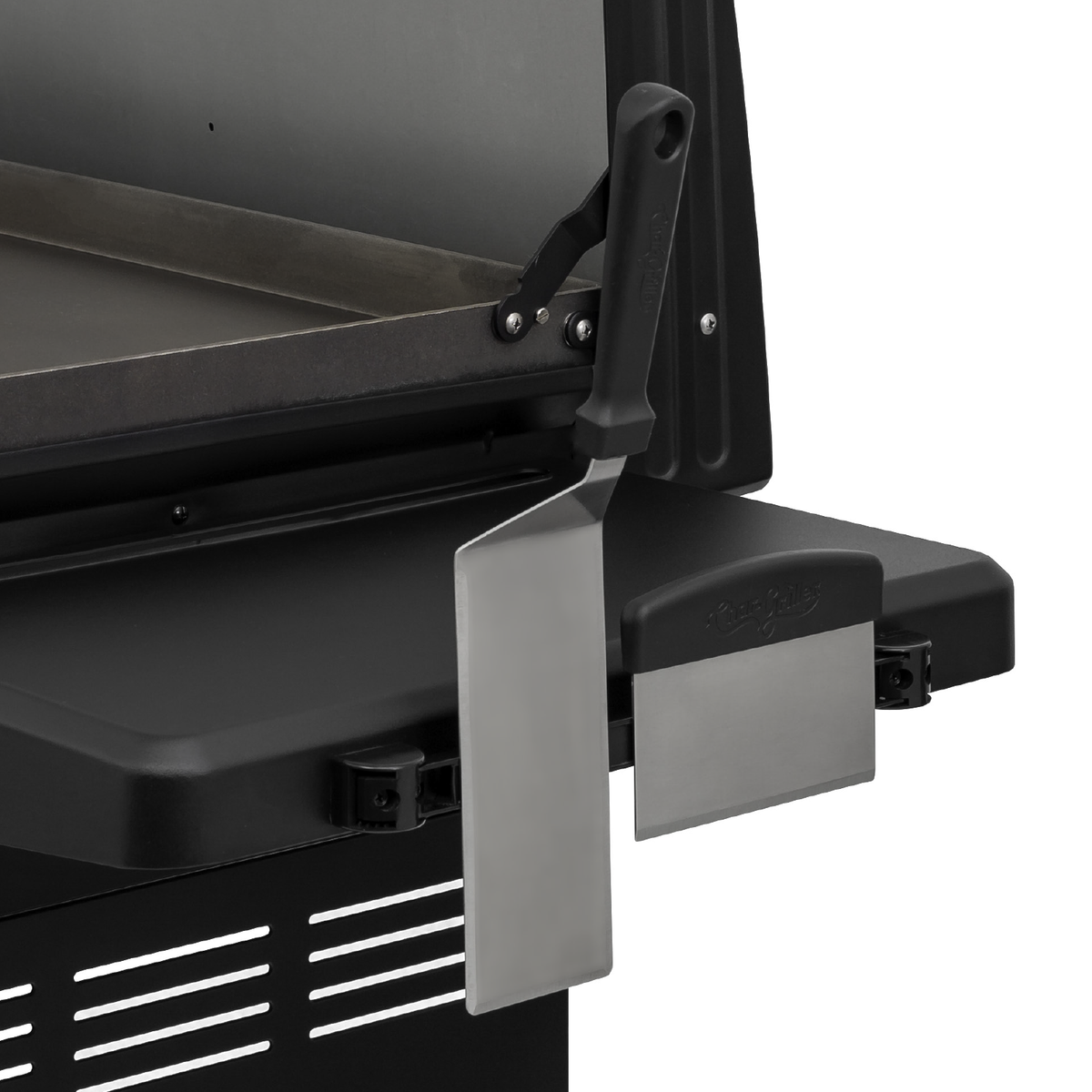 Char-Griller Flat Iron 8536 magnetic utensil strip detail