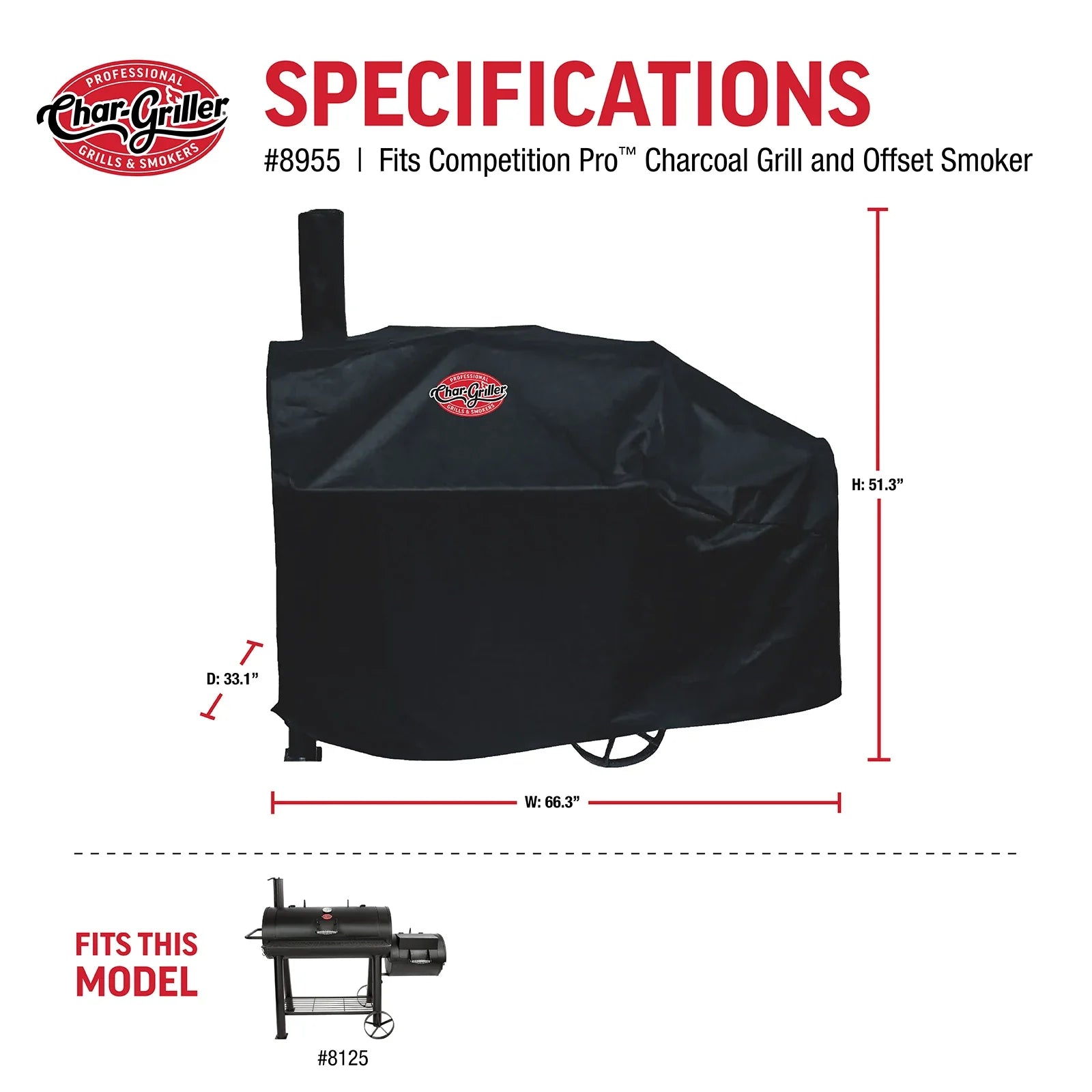 Char-Griller 8955 Competition Pro grill cover dimensions chart