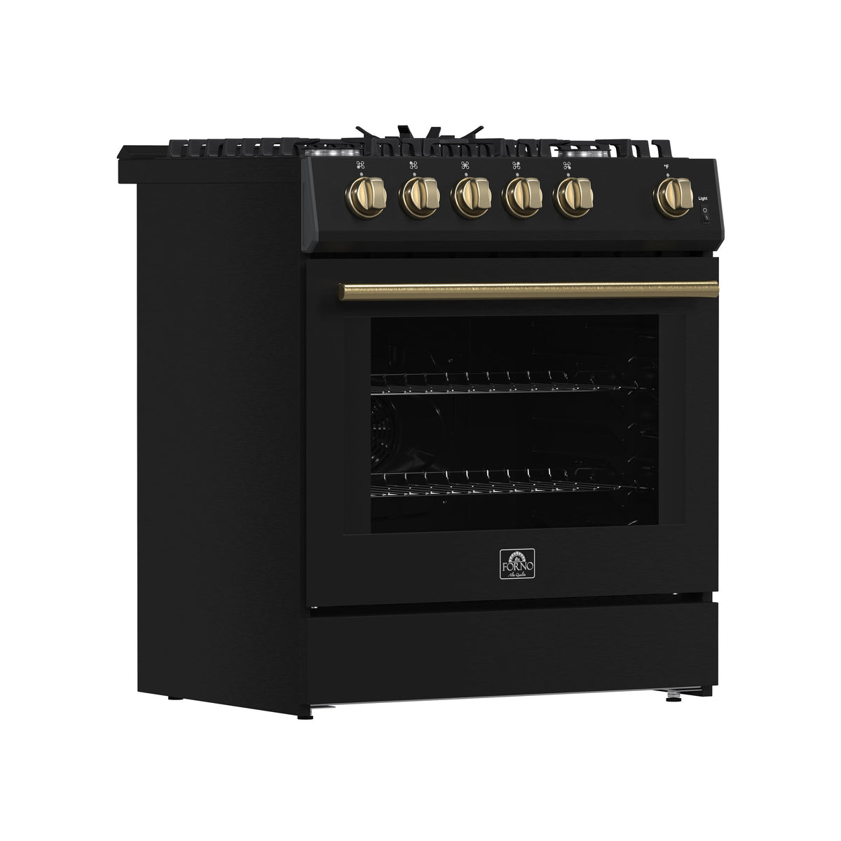 Forno Leonardo 30-Inch Gas Range FFSGS1116-30 – Black – Appliances FFSGS1116 30BLK 2024 11 Angle