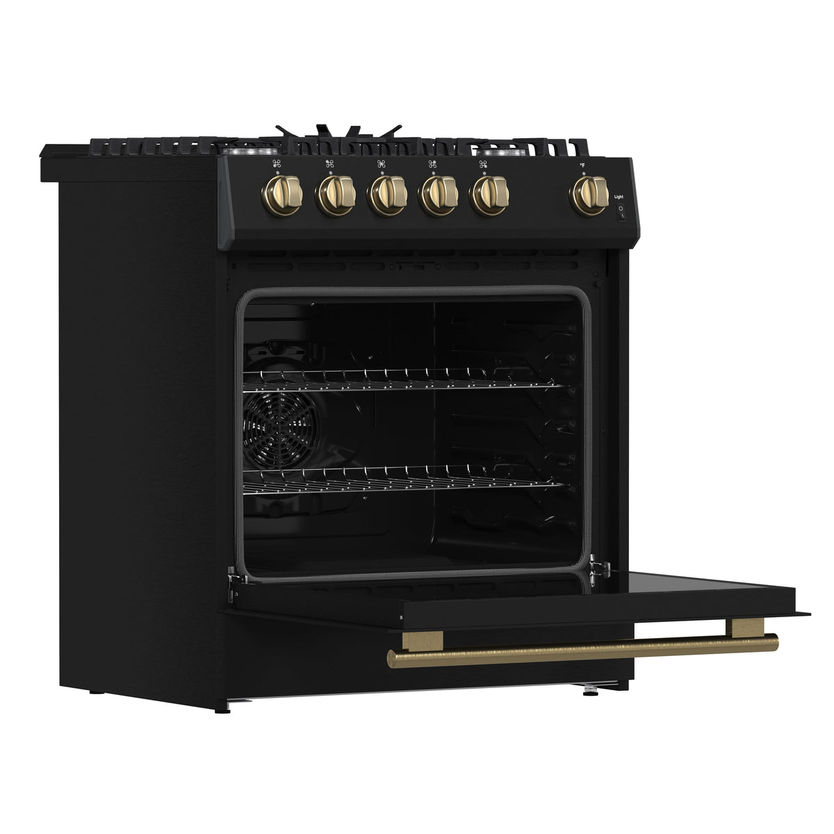 Forno Leonardo 30-Inch Gas Range FFSGS1116-30 – Black – Appliances FFSGS1116 30BLK 2024 11 Angle Open