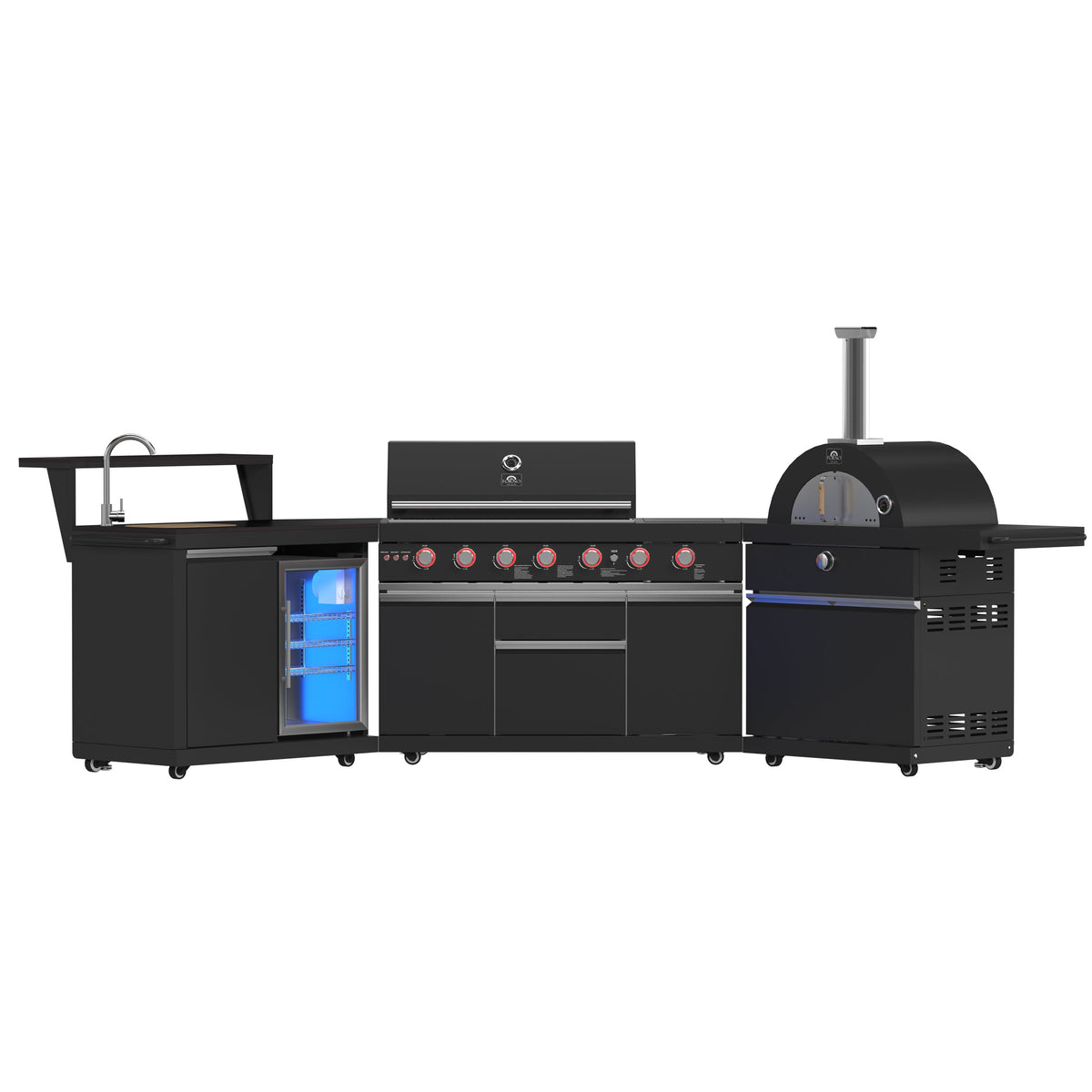 Forno Aperto Outdoor Kitchen Set FODKT2551BLK – Black – BBQ FODKT2551BLK 2024 11 Front Lights ON