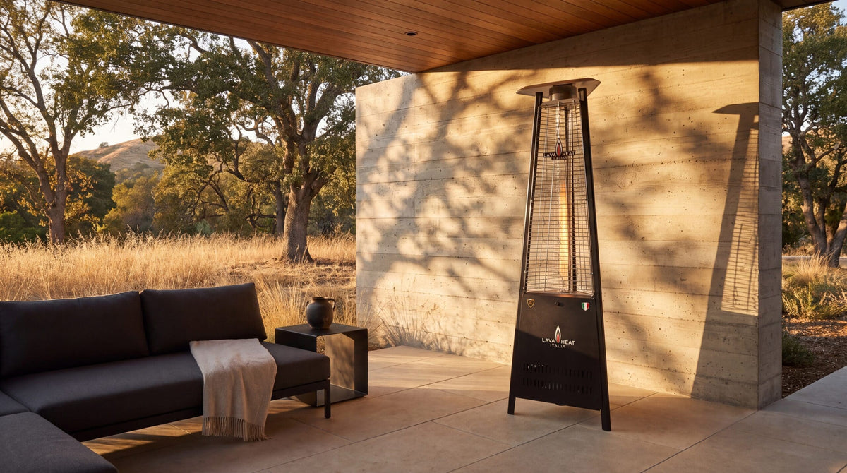 Lava Heat Italia Capri patio heater in Hammered Black - outdoor setting