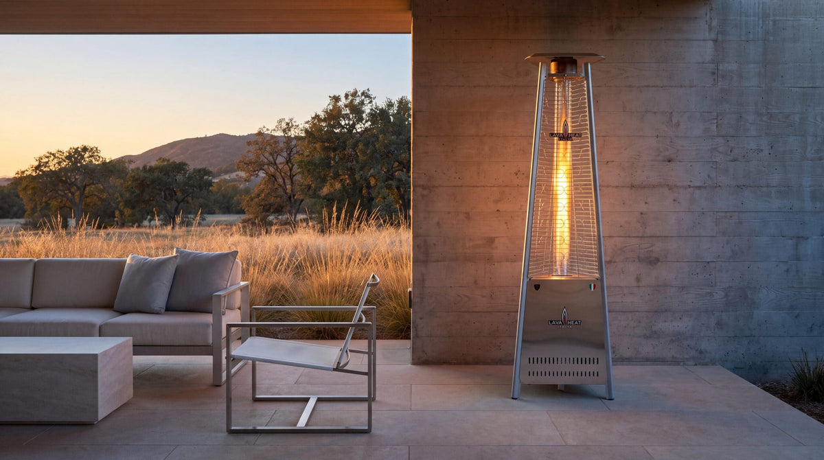 Lava Heat Italia Capri patio heater in Stainless Steel - outdoor setting