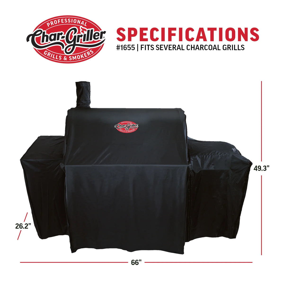 Char-Griller 1655 Smokin' Champ grill cover dimensions chart