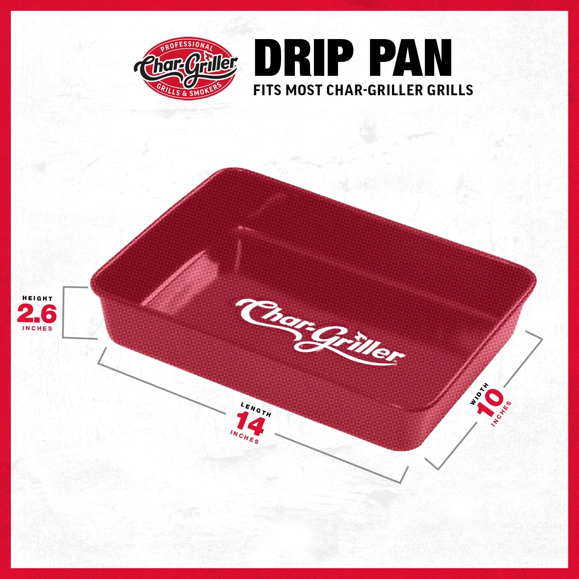 Char-Griller 6205 drip pan dimensions 14.2 by 10.5 by 2.6 inches