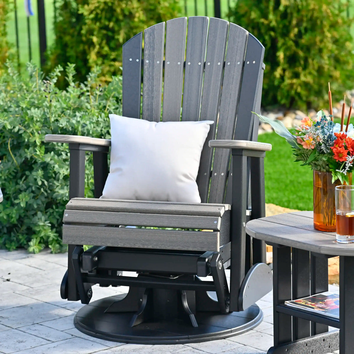 Luxcraft Adirondack swivel glider showing its rotating base