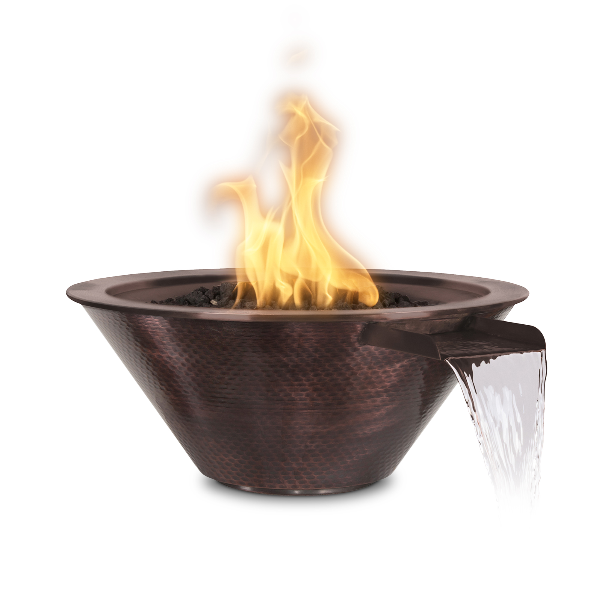 The Outdoor Plus Cazo Fire and Water Bowl in hammered patina copper finish