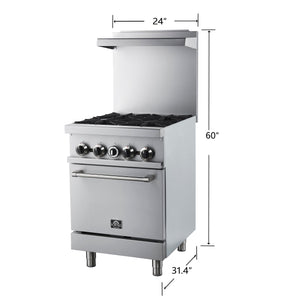 Forno Commerciale 24-Inch Commercial Gas range 1 oven FCMGR0093-24 – Stainless Steel – Commercial Gas Range FCMGR0093 24 Dimensions 2025 08 19