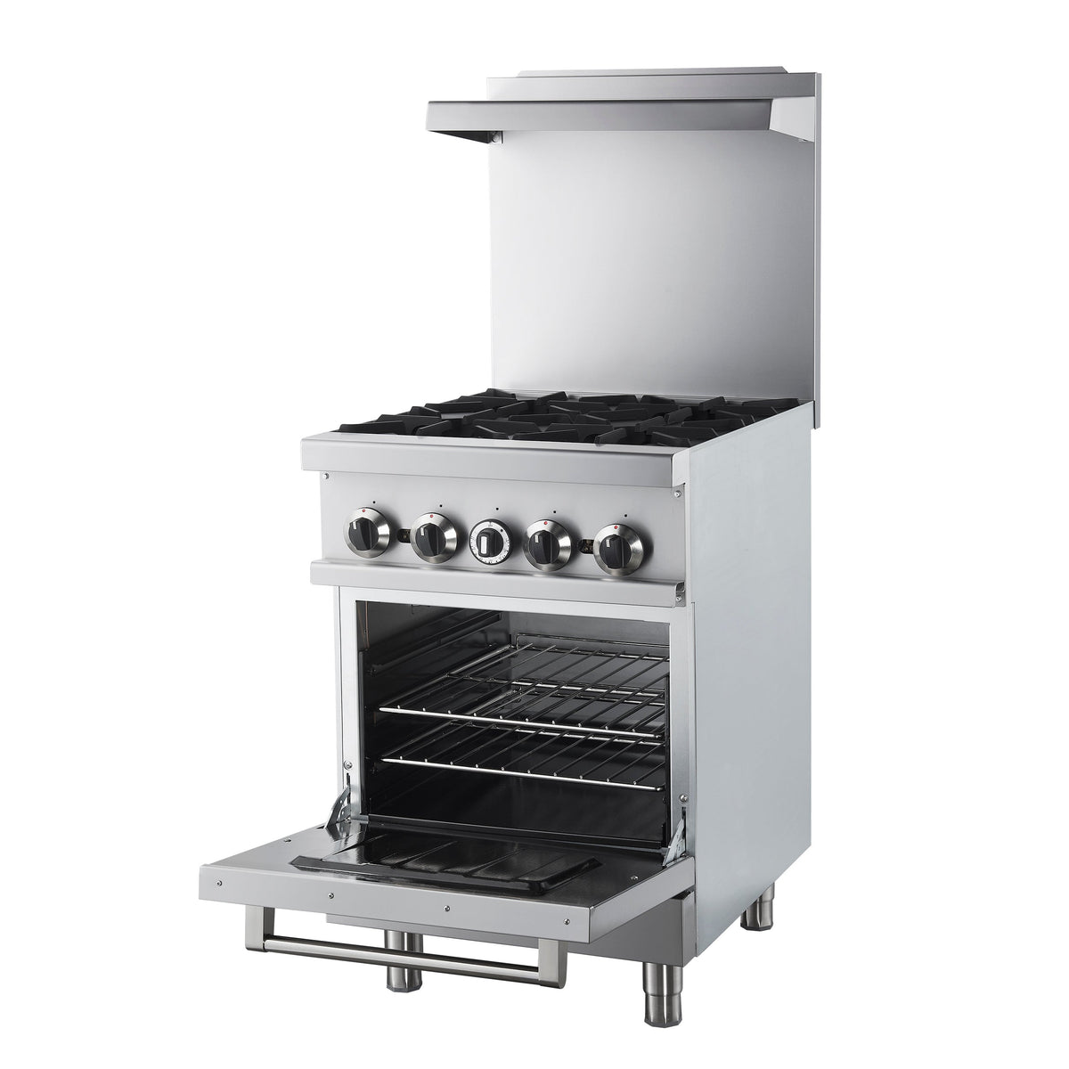 Forno Commerciale 24-Inch Commercial Gas range 1 oven FCMGR0093-24 – Stainless Steel – Commercial Gas Range FCMGR0093 24 Right Angle Opened 2025 08 19