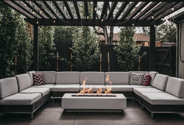 Rectangular GFRC Concrete Natural Gas or Propane Fire Pit Table 60-Inch and 72-Inch - Studio Nisho Pallas