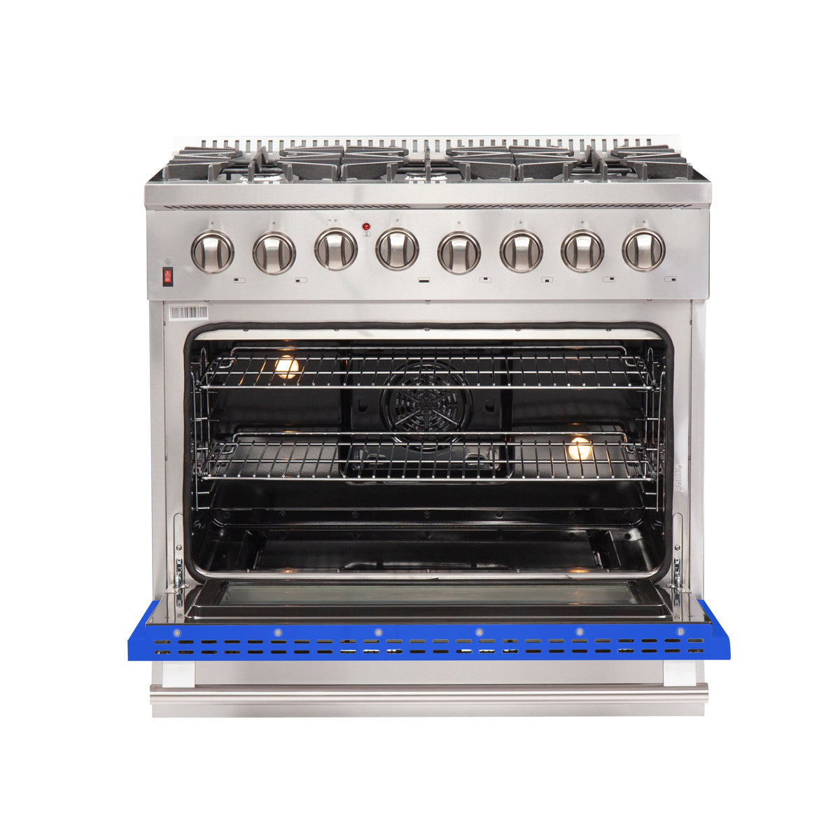 Forno Galiano 36-Inch Dual Fuel Range FFSGS6156-36BLU – Stainless Steel – Dual Fuel FFSGS6156 36BLU 36BLU front open blue door 2025 09 26