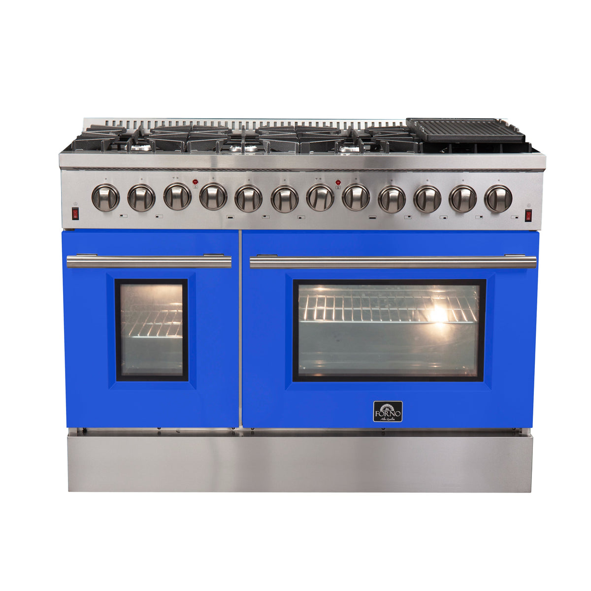 Forno Galiano 48-Inch Dual Fuel Range FFSGS6156-48BLU – Stainless Steel – Dual Fuel FFSGS6156 48BLU front blue door 2025 10 16