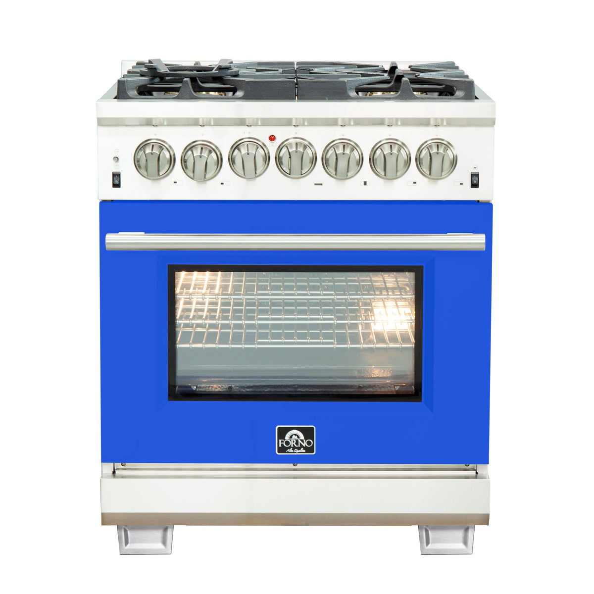 Forno Capriasca 30-Inch Dual Fuel Range FFSGS6187-30BLU – Stainless Steel – Dual Fuel FFSGS6187 30BLU front blue door