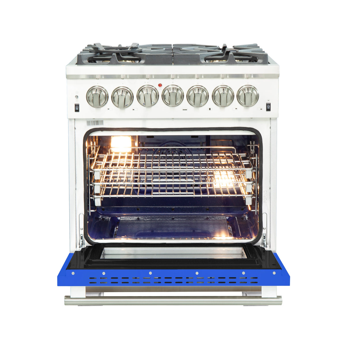 Forno Capriasca 30-Inch Dual Fuel Range FFSGS6187-30BLU – Stainless Steel – Dual Fuel FFSGS6187 30BLU front open blue door