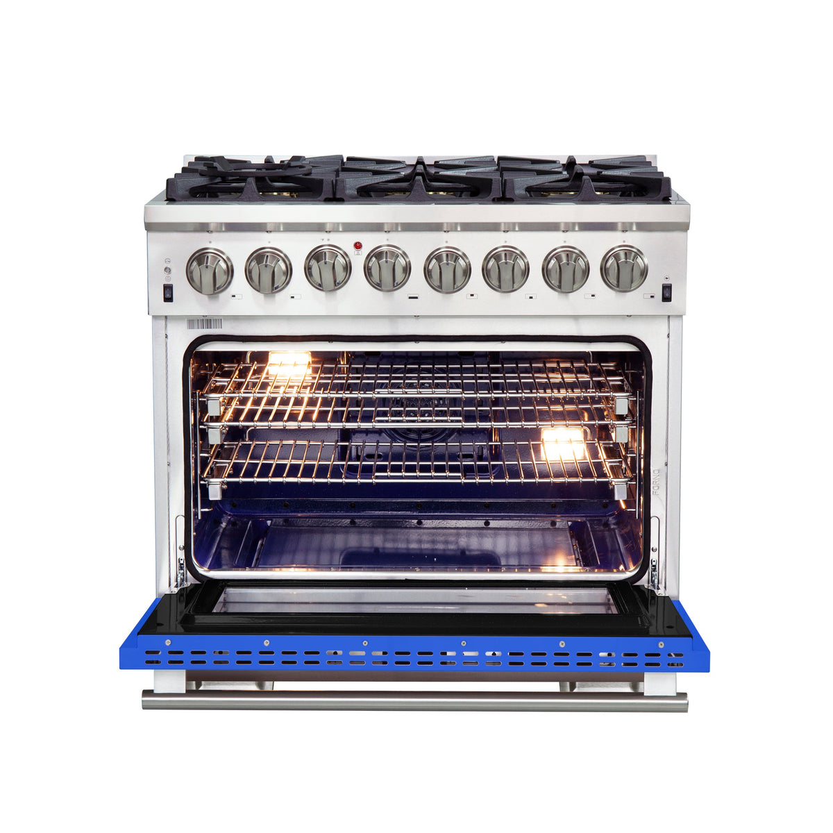 Forno Capriasca 36-Inch Dual Fuel Range FFSGS6187-36BLU – Stainless Steel – Dual Fuel FFSGS6187 36BLU front open blue door