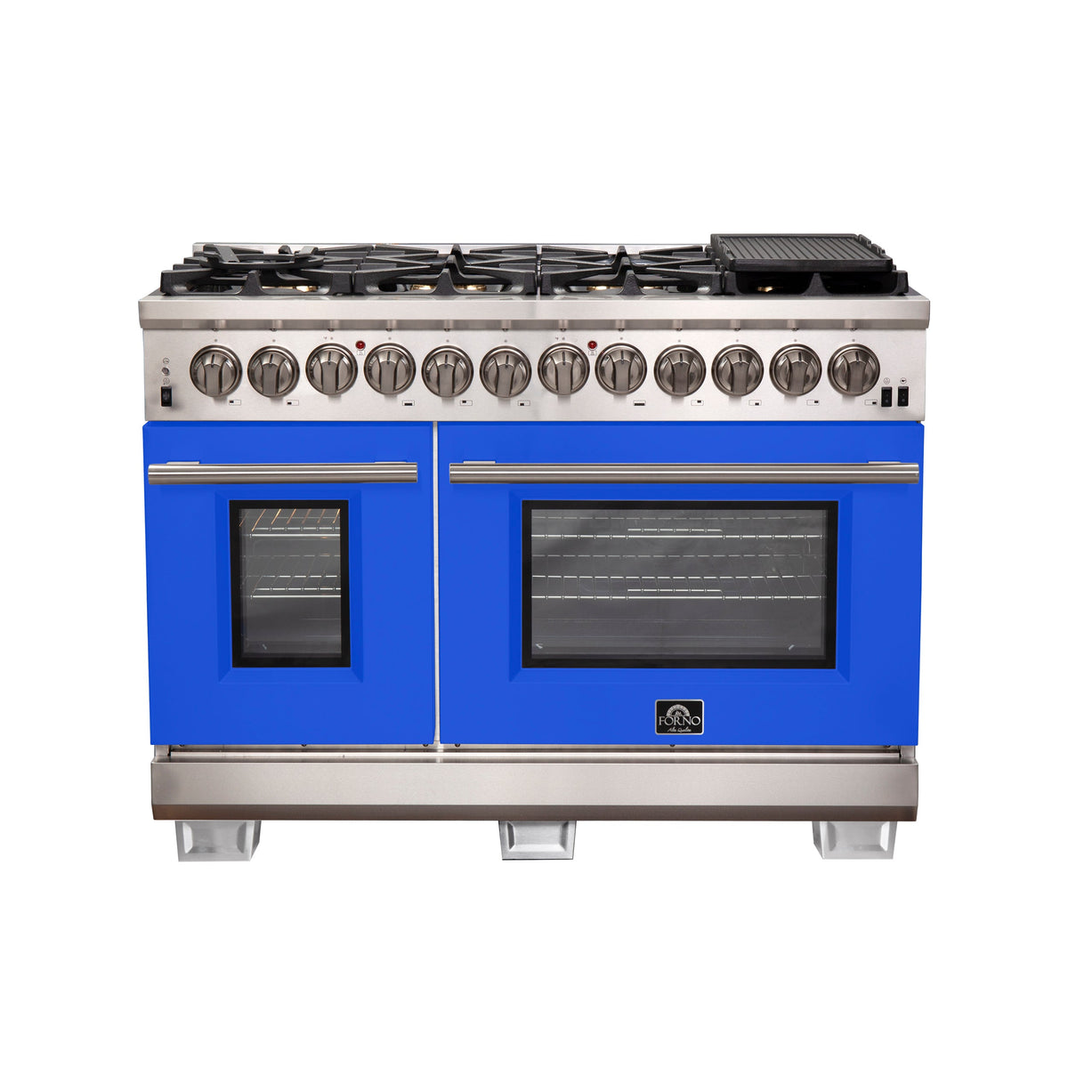 Forno Capriasca 48-Inch Dual Fuel Range FFSGS6187-48BLU – Stainless Steel – Dual Fuel FFSGS6187 48BLU front blue door