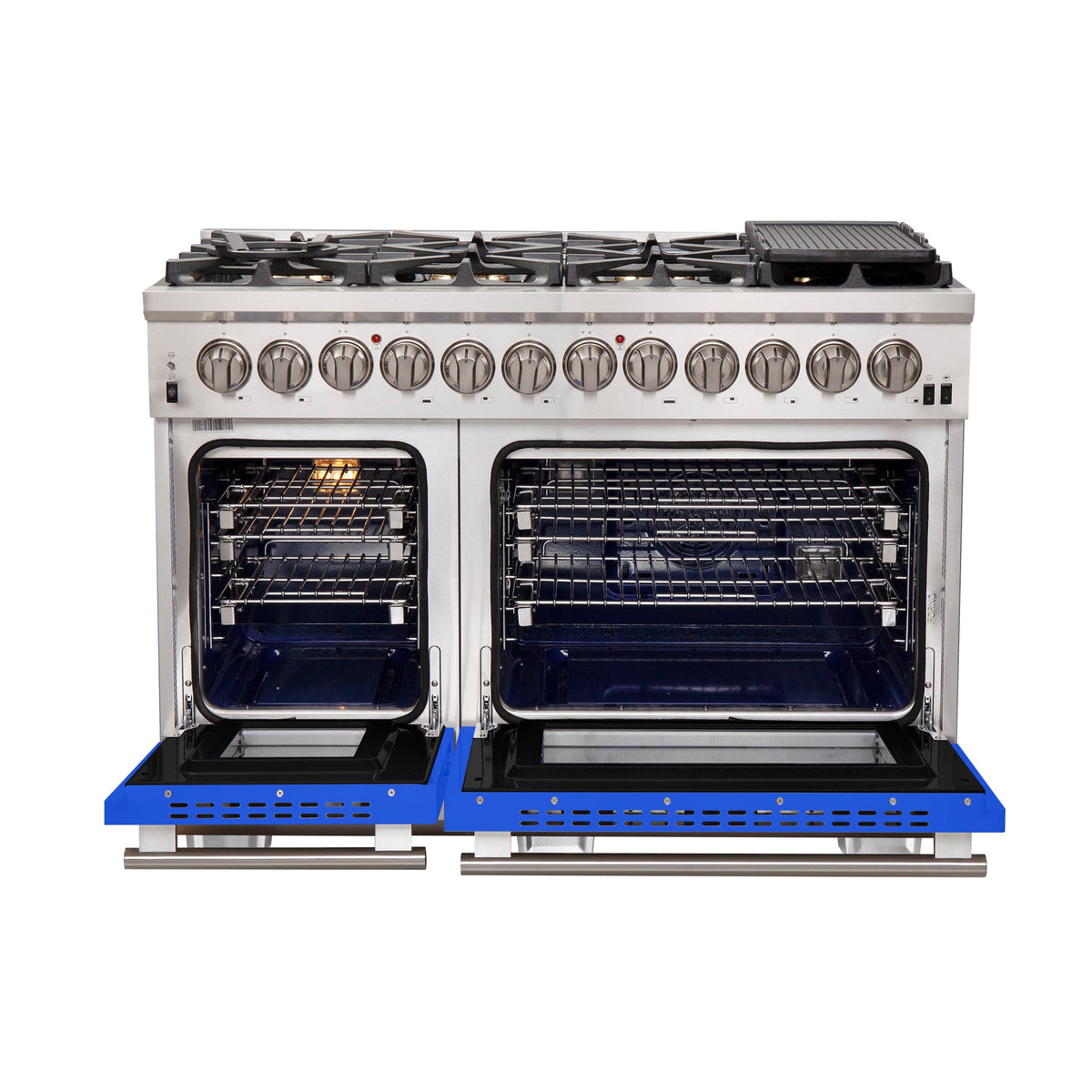 Forno Capriasca 48-Inch Dual Fuel Range FFSGS6187-48BLU – Stainless Steel – Dual Fuel FFSGS6187 48BLU front open blue door