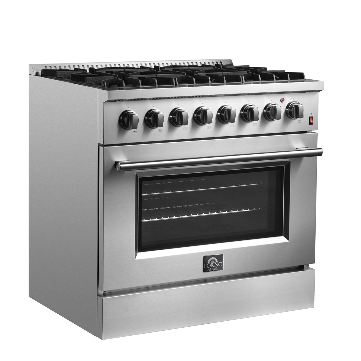 Forno Marco 36-Inch Dual Fuel Range FFSGS6197-36 – Stainless Steel – Dual Fuel Range FFSGS6197 36 V1 Angle Left 2024 09 23