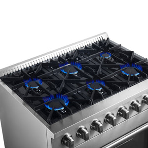 Forno Marco 36-Inch Dual Fuel Range FFSGS6197-36 – Stainless Steel – Dual Fuel Range FFSGS6197 36 V1 Angle Left Cooktop Overview 2024 09 23