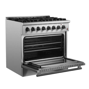 Forno Marco 36-Inch Dual Fuel Range FFSGS6197-36 – Stainless Steel – Dual Fuel Range FFSGS6197 36 V1 Angle Left Door Open 2024 09 23