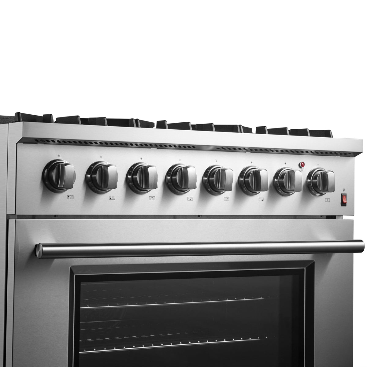 Forno Marco 36-Inch Dual Fuel Range FFSGS6197-36 – Stainless Steel – Dual Fuel Range FFSGS6197 36 V1 Angle Left Front Closeup 2024 09 23