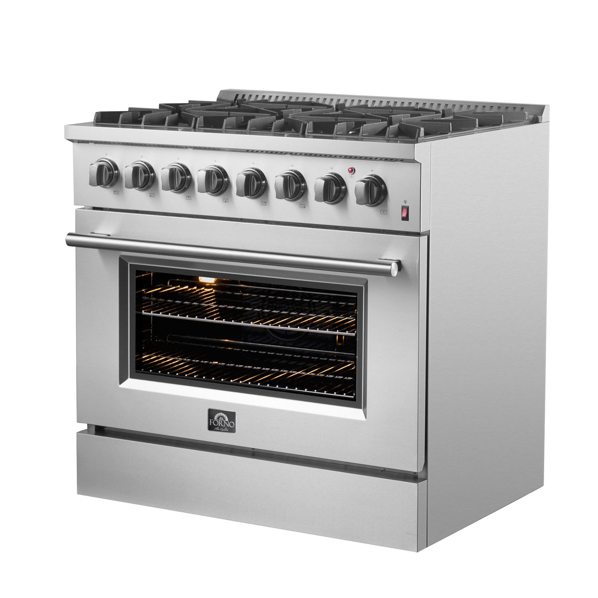 Forno Marco 36-Inch Dual Fuel Range FFSGS6197-36 – Stainless Steel – Dual Fuel Range FFSGS6197 36 V1 Angle Right 2024 09 23