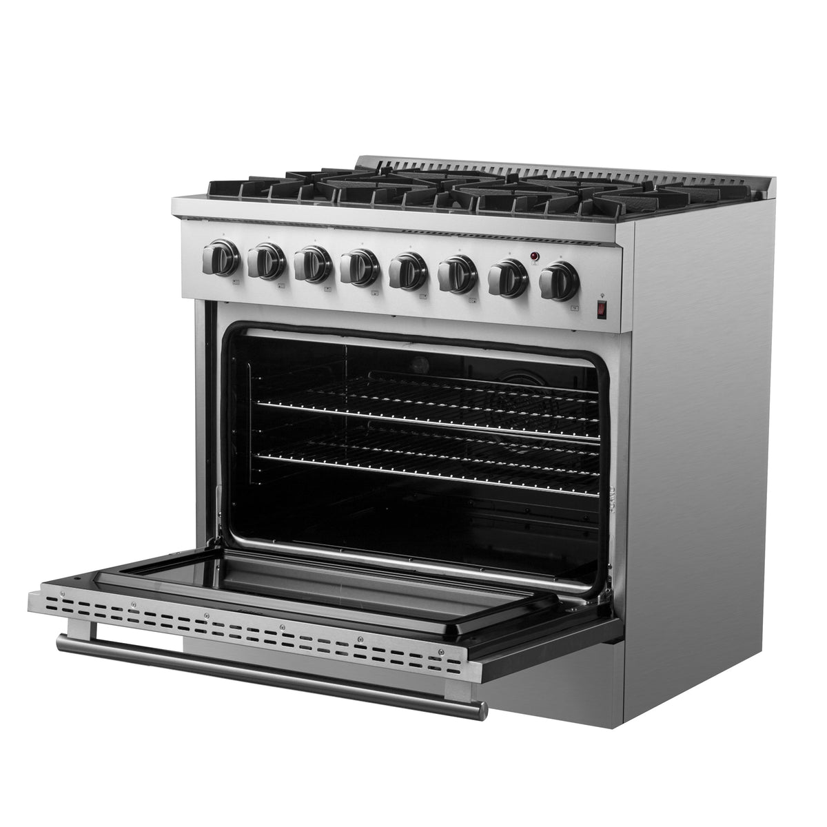 Forno Marco 36-Inch Dual Fuel Range FFSGS6197-36 – Stainless Steel – Dual Fuel Range FFSGS6197 36 V1 Angle Right Door Open 2024 09 23