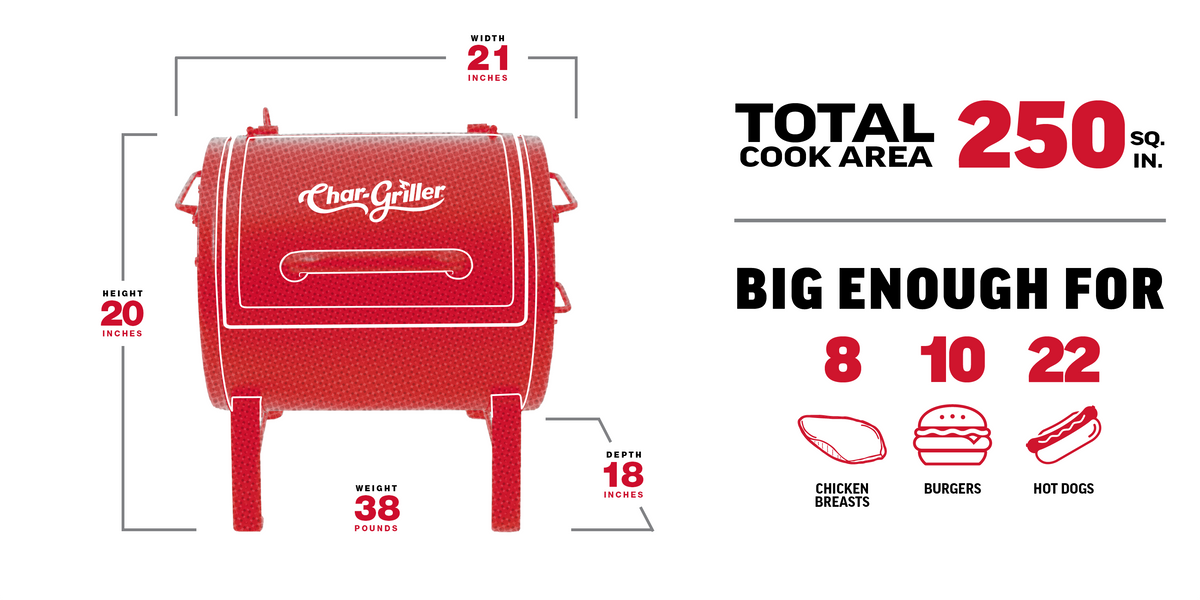 Char-Griller E82424 250 square inch cooking area diagram