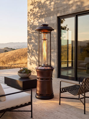 Lava Heat Italia Ember patio heater in Heritage Bronze - outdoor setting