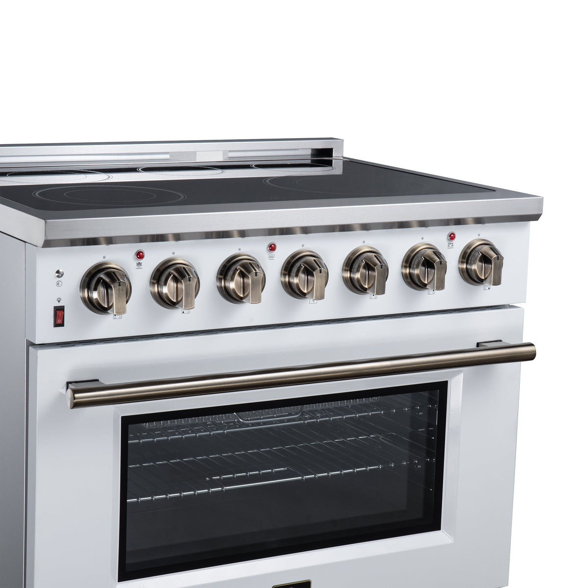 Forno Massimo 36-Inch Electric Range FFSEL6020-36 – White – Electric Range FFSEL6020 36WHT Left Angle Close Up 2026 07 28