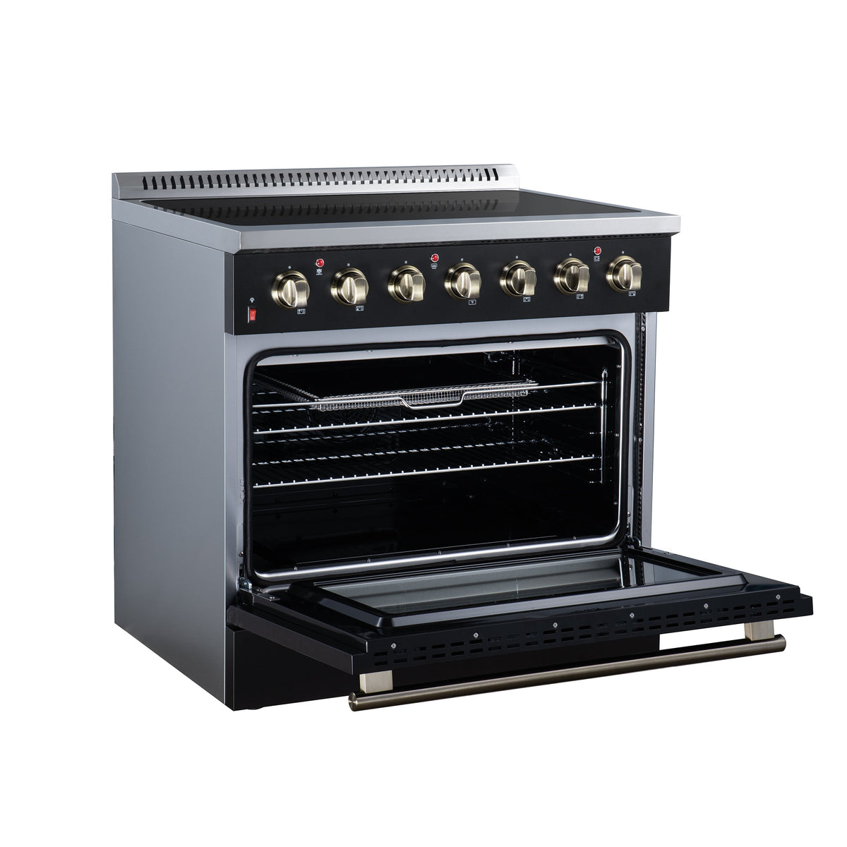 Forno Galiano 36-Inch Electric Range FFSEL6083-36 – Black – Electric Range FFSEL6083 36BLK Left Angle Open 2026 07 22