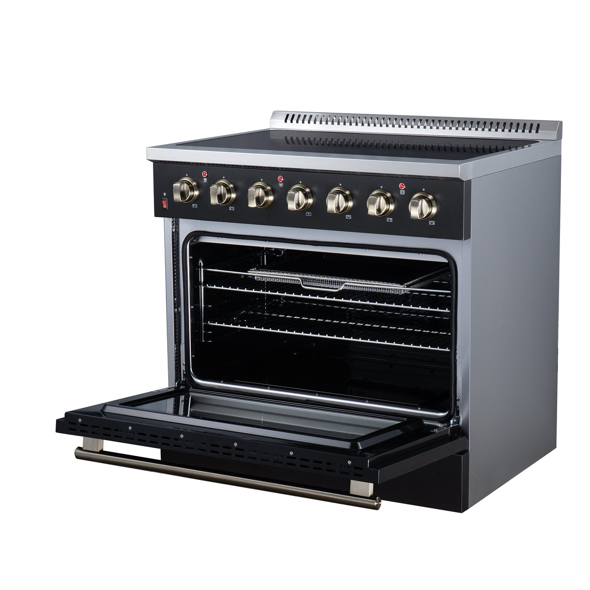 Forno Galiano 36-Inch Electric Range FFSEL6083-36 – Black – Electric Range FFSEL6083 36BLK Right Angle Open 2026 07 22