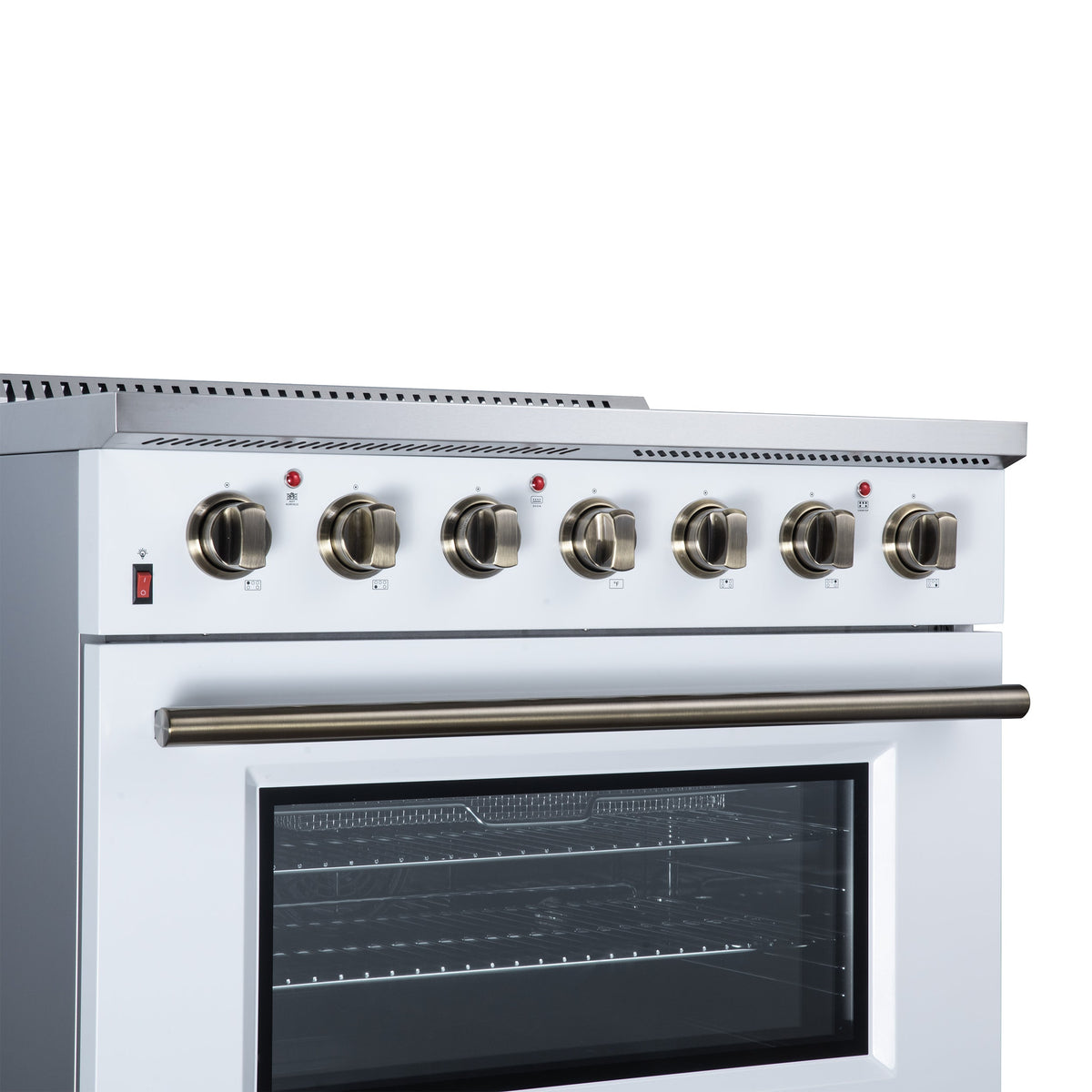 Forno Galiano 36-Inch Electric Range FFSEL6083-36 – White – Electric Range FFSEL6083 36WHT Control Panel Left Angle 2026 07 22