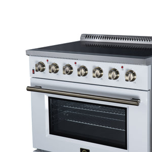 Forno Galiano 36-Inch Electric Range FFSEL6083-36 – White – Electric Range FFSEL6083 36WHT Right Angle Close Up 2026 07 22