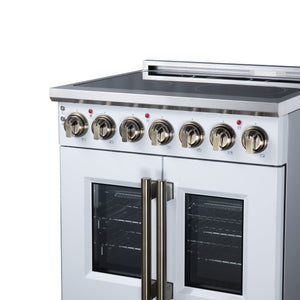 Forno Massimo 30-Inch Electric Range FFSEL6955-30 – White – Electric Range FFSEL6955 30WHT Right Angle Close Up 2026 07 28