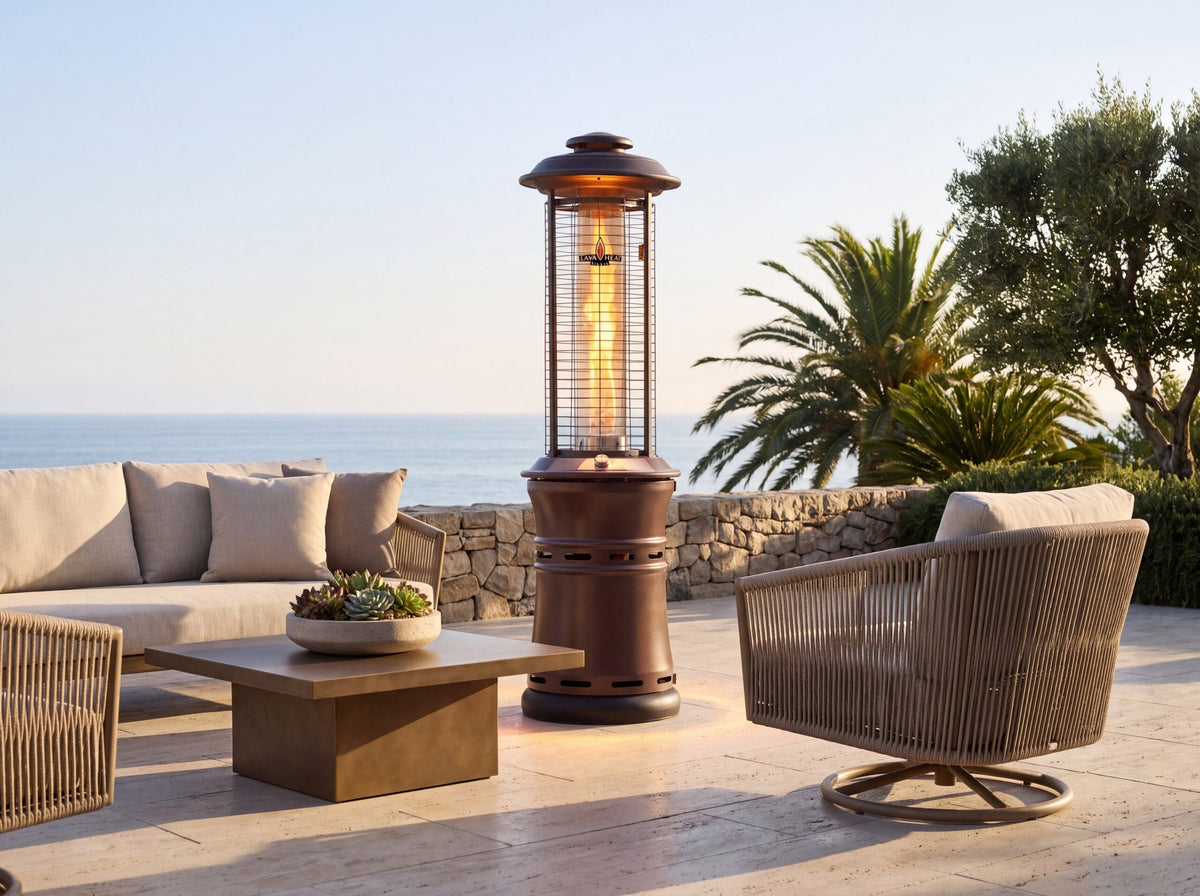 Lava Heat Italia Ember patio heater in Heritage Bronze - outdoor setting