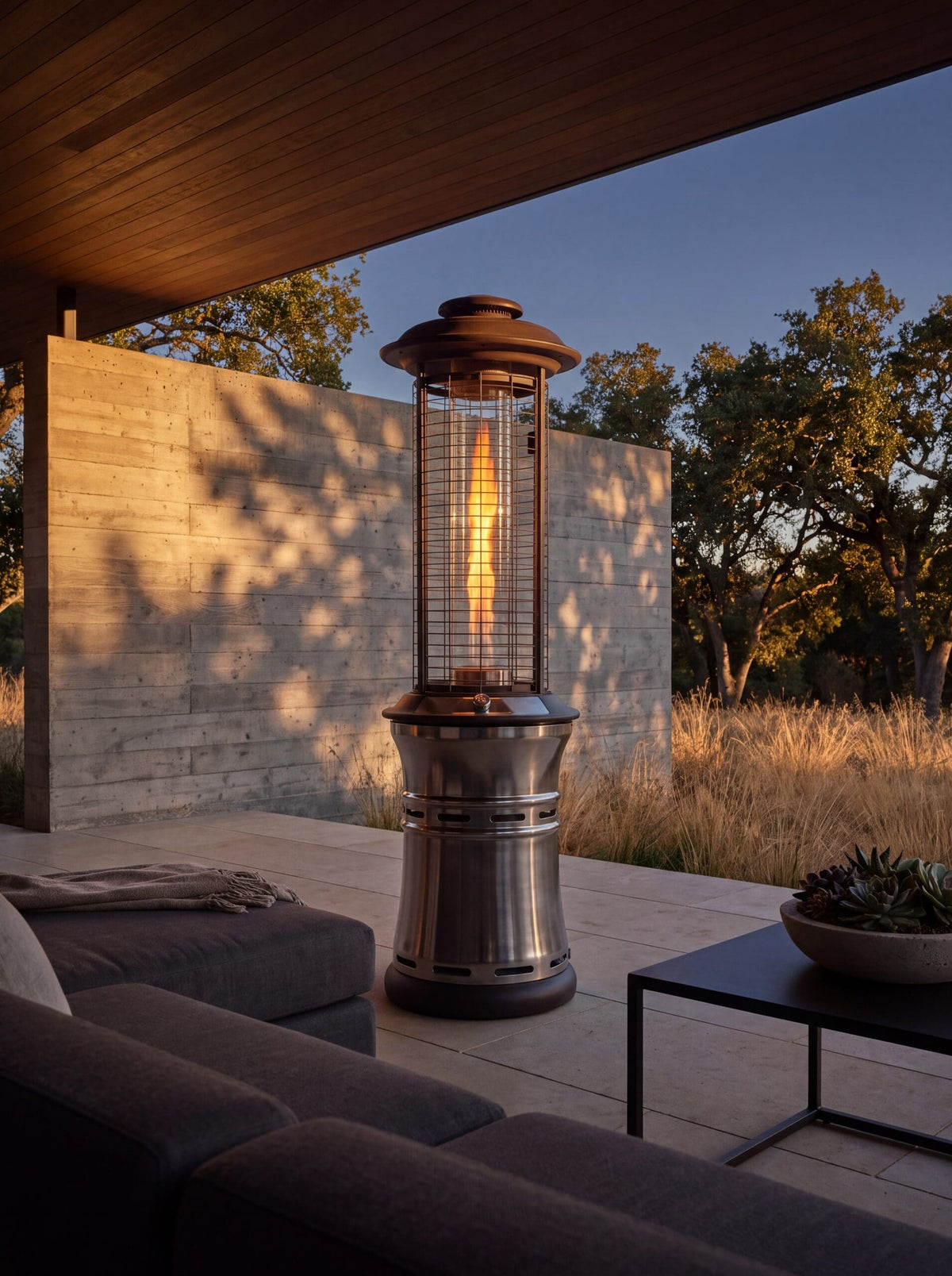 Lava Heat Italia Ember patio heater in Gunmetal - outdoor setting