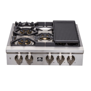 Forno Qualita 30-Inch Gas Rangetop FCTGS5751-30 – Stainless Steel – FCTGS5751 30 Forno Spezia Alta Qualita 30 Pro Style Gas Rangetop front view 1024x1024