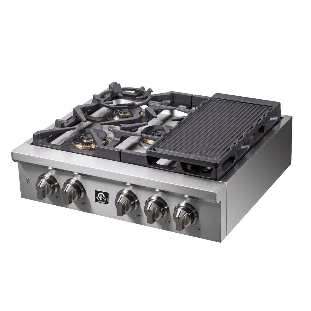 Forno Qualita 30-Inch Gas Rangetop FCTGS5751-30 – Stainless Steel – FCTGS5751 30 Forno Spezia Alta Qualita 30 Pro Style Gas Rangetop side view griddle 1024x1024