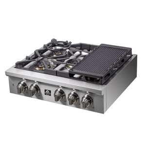 Forno Qualita 30-Inch Gas Rangetop FCTGS5751-30 – Stainless Steel – FCTGS5751 30 Forno Spezia Alta Qualita 30 Pro Style Gas Rangetop side view griddle 1024x1024