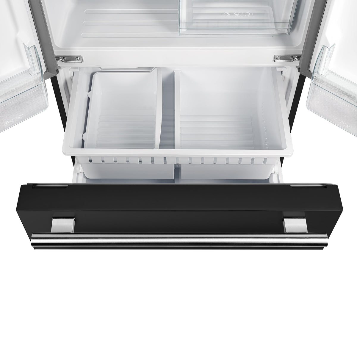 Forno Kitchen Appliance Package FBDL-003-15US – Stainless Steel – FFFFD1974 31BLK French Doors Refrigerator Front Bottom Freezer Open