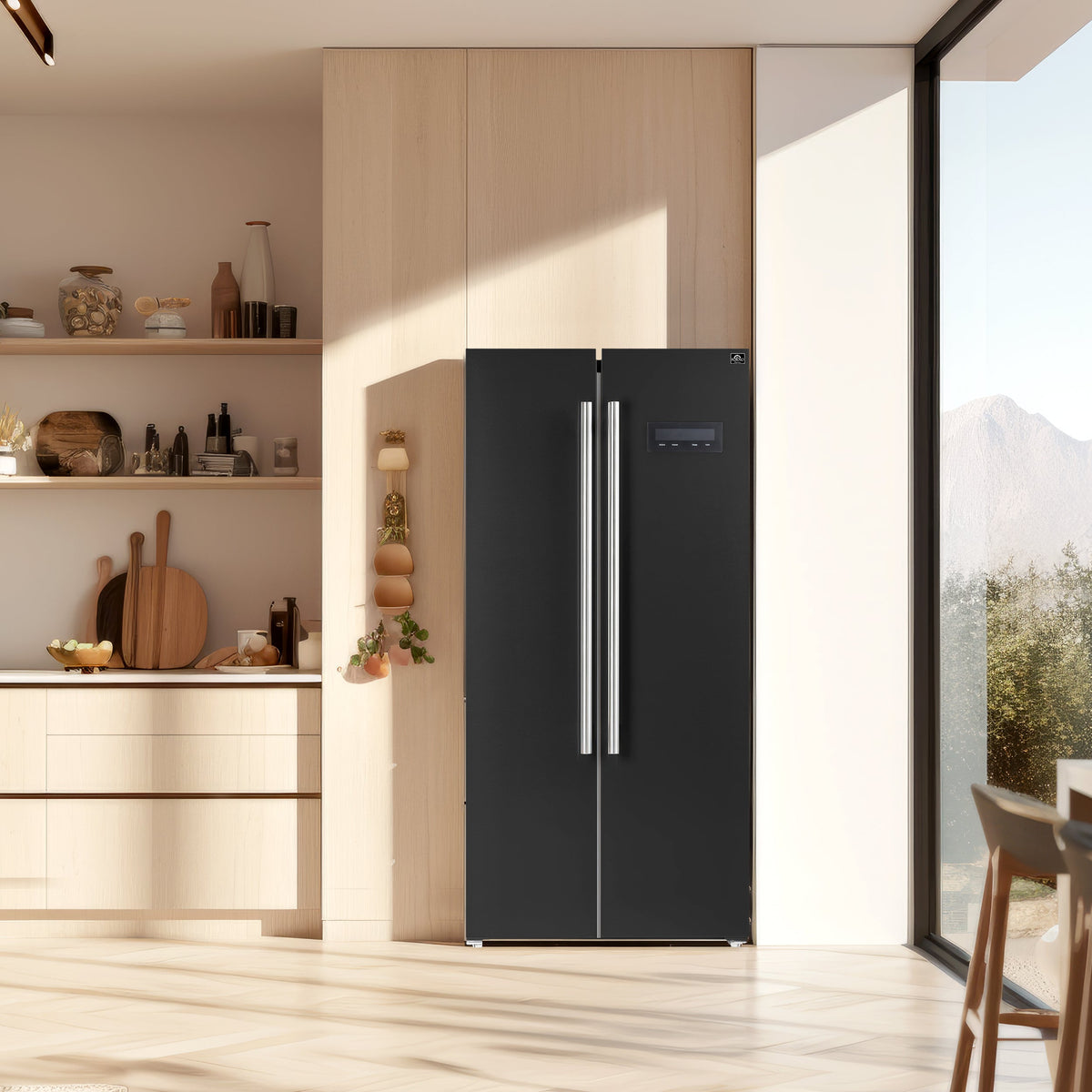 Forno Salerno 33-Inch Side-by-Side Refrigerator FFRBI1805-33 – Black – FFRBI1805 33BLK forno salerno black refrigerator lifestyle