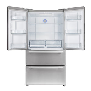 Forno Kitchen Appliance Package FBDL-020-02US – Stainless Steel – FFRBI1820 36SB moena french door refrigerator front open