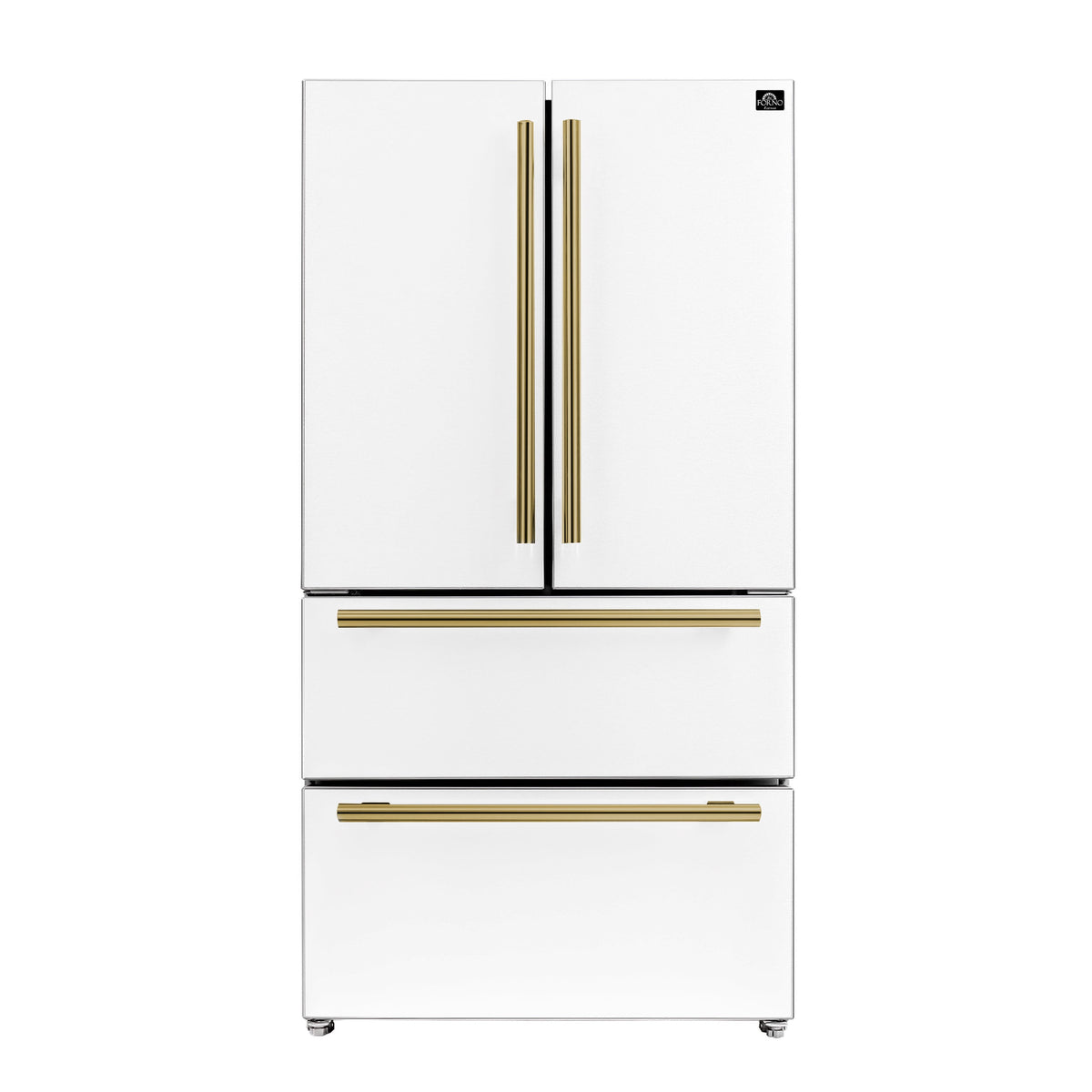 Forno Kitchen Appliance Package FBDL-003-09US – Stainless Steel – FFRBI1820 36WHT moena french door refrigerator front antique brass