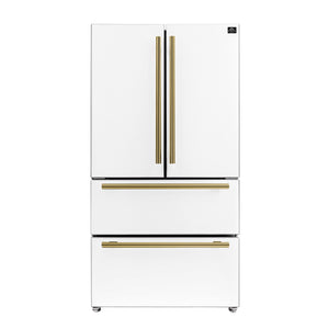 Forno Kitchen Appliance Package FBDL-003-09US – Stainless Steel – FFRBI1820 36WHT moena french door refrigerator front antique brass