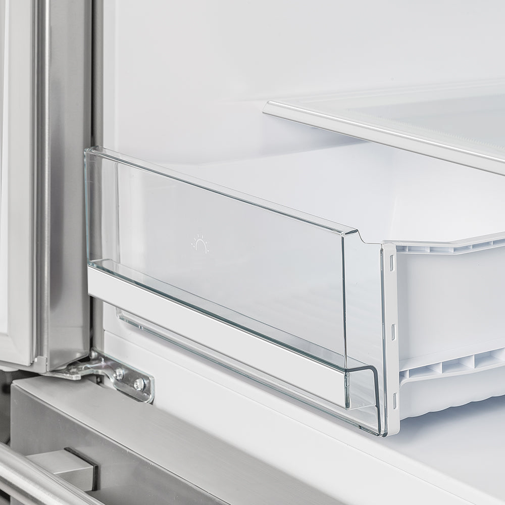 Forno Moena 40-Inch French Door Refrigerator FFRBI1820-40SG – Stainless Steel VCM – FFRBI1820 40SG Forno Moena Built In French Door Refrigerator crisper drawers left