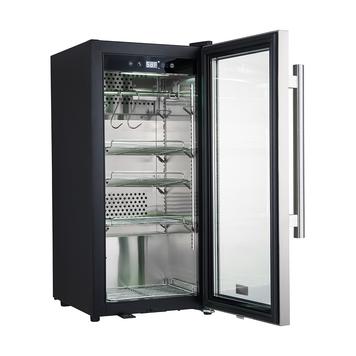 Forno Asciutto 16-Inch Dry Ager FFSDA6857-16 – Stainless Steel – FFSDA6857 16 Asciutto 16 Dry Aging Cabinet Angle 20Open