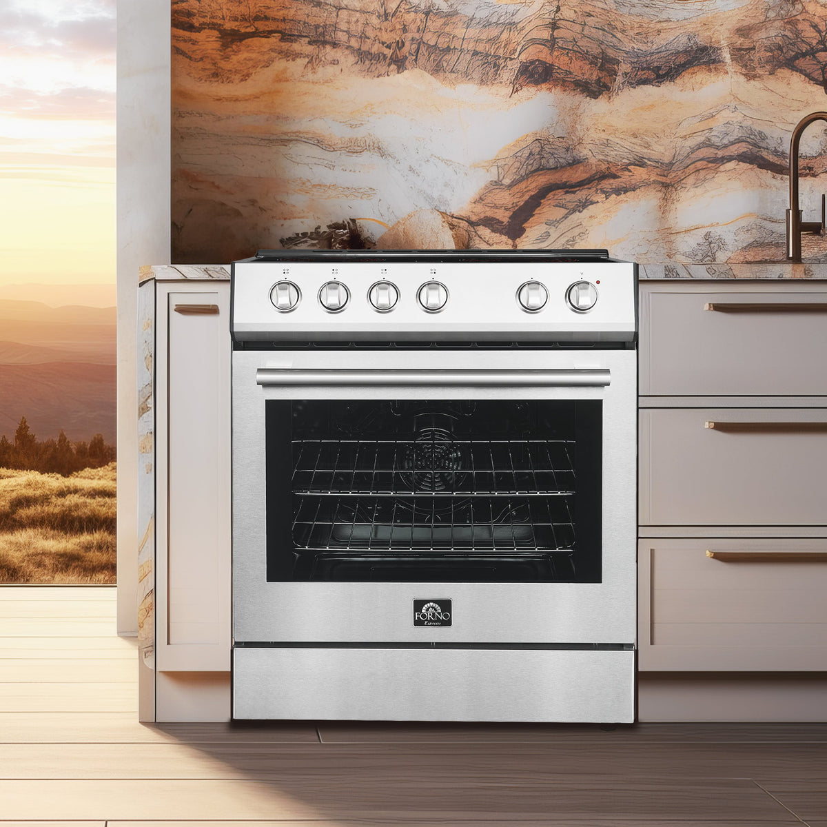 Forno Kitchen Appliance Package FBDL-002-01US – Stainless Steel – FFSEL6012 30 leonardo espresso electric range lifestyle